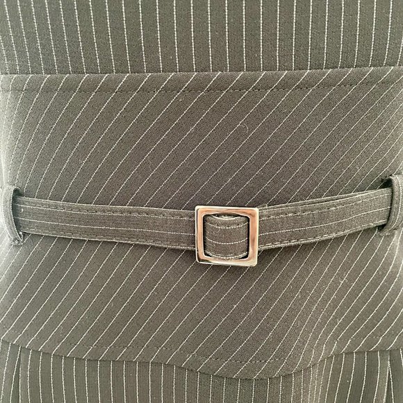 Tahari Belted Pinstripe Black Dress Size 4 - Picture 3 of 5